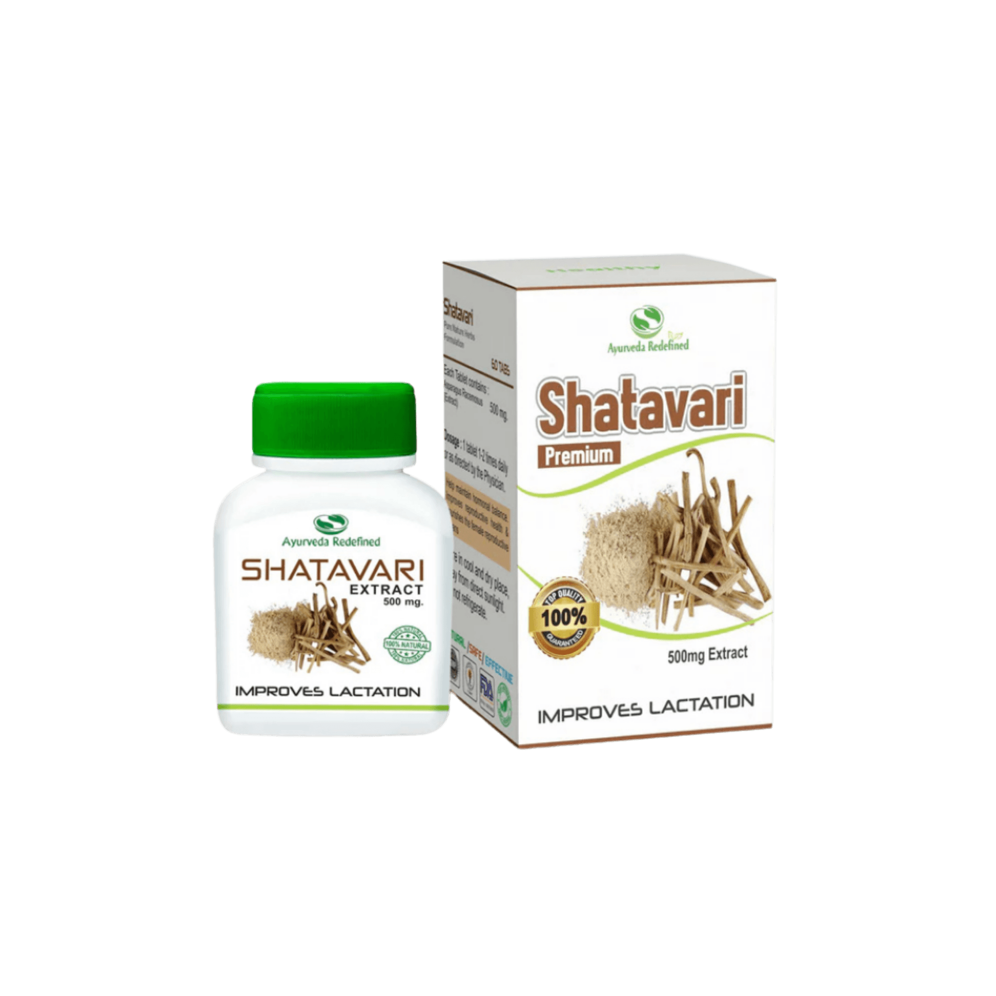 Produktový obrázok výživového doplnku Shatavari s balením a fľaštičkou.